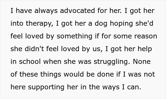 Text about a husband's responsibility for his daughter, describing his supportive actions and advocacy.