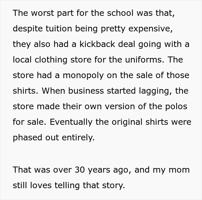 Text about a school’s dress code loophole story from 30 years ago.