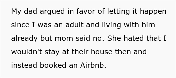 Text conversation about a woman choosing to book an Airbnb due to her mother's rules.