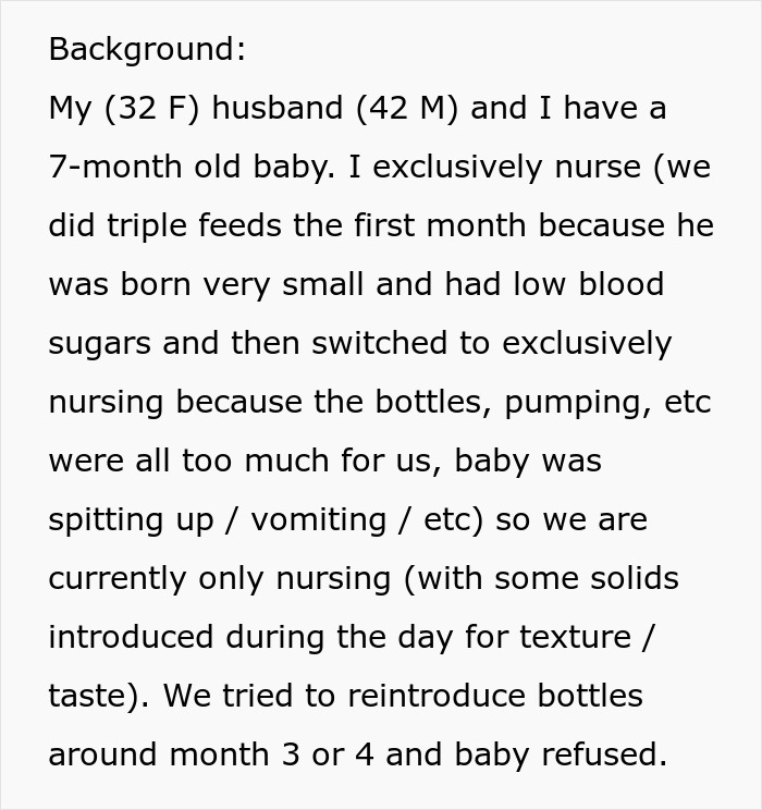 Text about a 32-year-old mom and her husband with a newborn, focusing on nursing challenges and baby's feeding history.