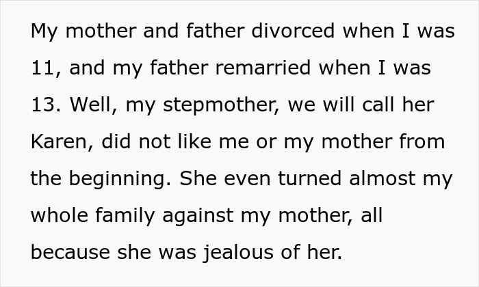 Text block describing a stepmom's jealousy towards the narrator's mother.