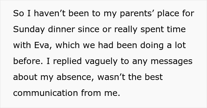 Text about avoiding family dinners due to poor communication after sister's miscarriage comment.