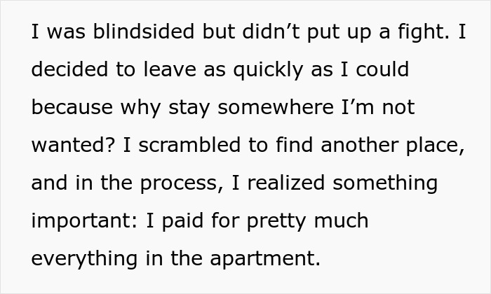 Woman Is Mad After Roommate Takes Everything He Bought Upon Being Kicked Out, Gets A Reality Check