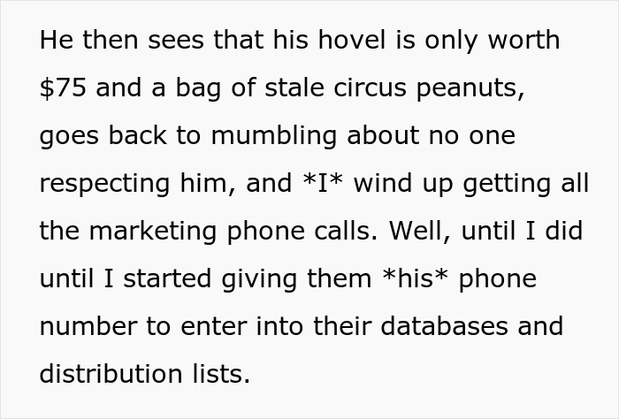 Text describing frustration with spam calls from realtors and giving out someone else's number in retaliation.