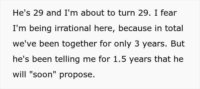 Text about a couple's relationship duration and plans for an engagement proposal.