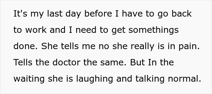 Text discussing husband's responsibility towards daughter and work duties, highlighting daughter's behavior in a doctor's waiting room.