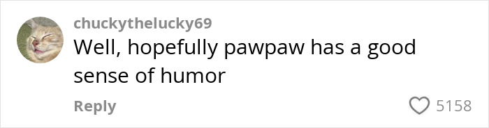 Comment from chuckytheluccky69 about pawpaw's sense of humor, with 5158 likes.