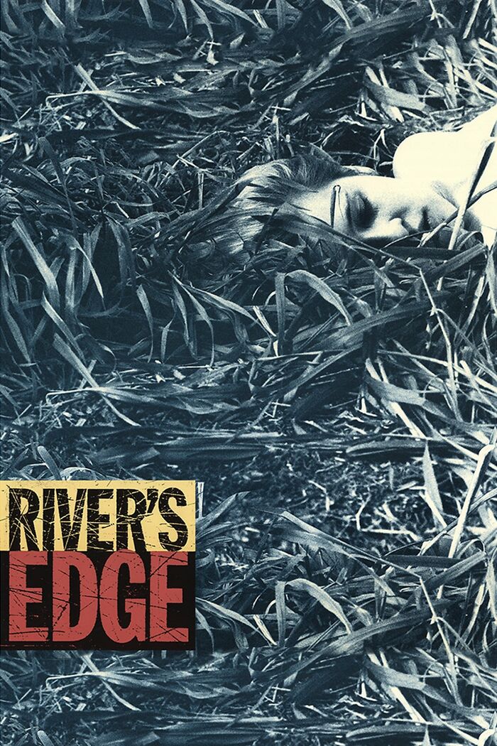 Promotional image for River's Edge, one of the best nostalgia movies, showing a face partially hidden in grass.