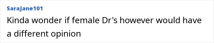 Screenshot of a comment questioning if female doctors would view breast reduction differently.