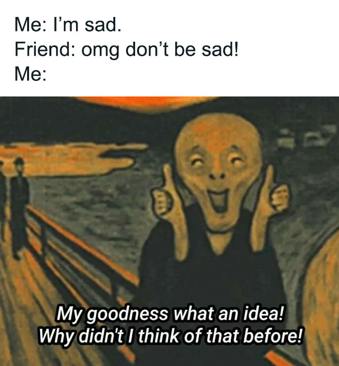 The Scream meme depicts an introvert responding sarcastically to a friends advice