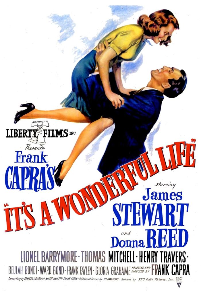 "It's a Wonderful Life" movie poster featuring a couple embracing, a classic tear-jerking film.