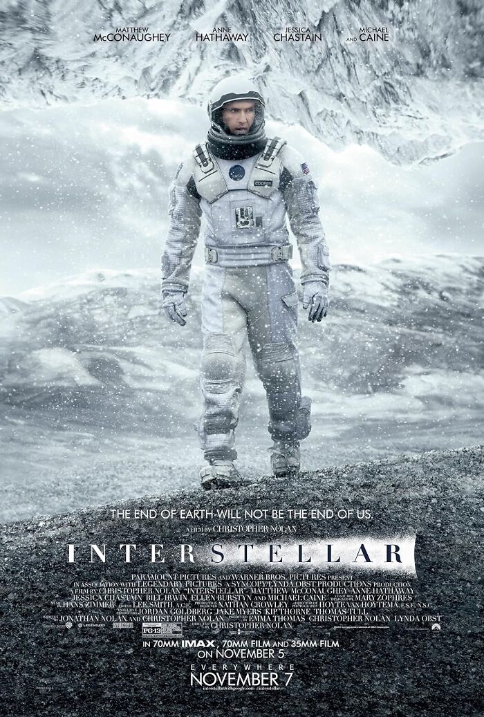 Astronaut in snowy landscape from the tear-jerking movie "Interstellar."