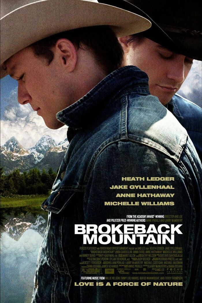 Brokeback Mountain poster featuring two cowboys, highlighting a tear-jerking movie experience.