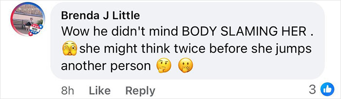 Comment about a viral road rage incident, mentioning body slamming and hinting at consequences for aggressive actions.