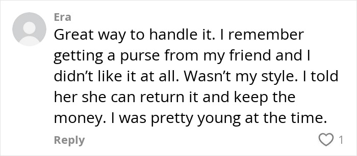 Comment about returning an unwanted gift, related to thrifted boots given to mother-in-law.