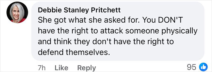 Comment discussing incident of road rage with opinions on self-defense.