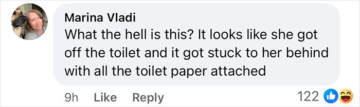 Facebook comment criticizing Kendall Jenner's dress, comparing it to toilet paper sticking.