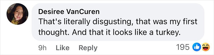 Facebook comment criticizing Kendall Jenner's Paris Fashion Week dress, comparing it to a turkey.