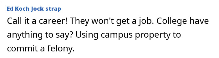 Comment discussing college students involved in a felony using campus property.