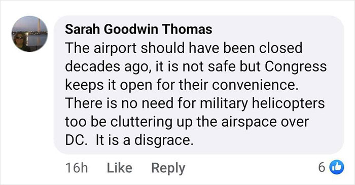 Comment about DC plane crash criticizing airport safety and military airspace use in Washington, DC.