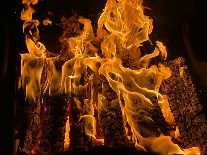 Firewood burning in a fireplace, illustrating a clever tip for living cheap by using natural heating.