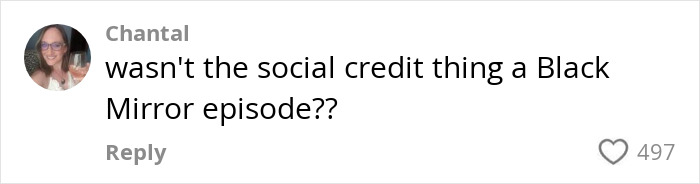 Comment on social credit, referencing a Black Mirror episode.