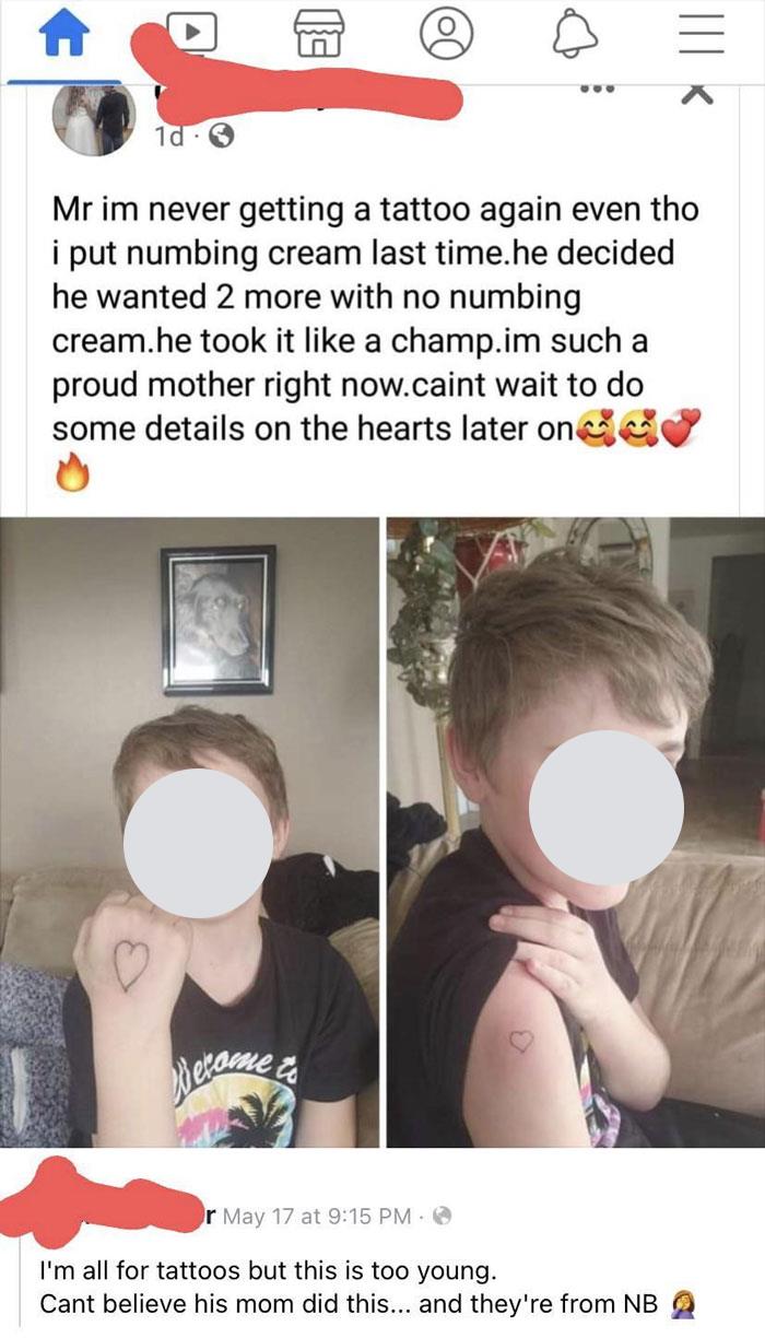 Child showing temporary heart tattoos, highlighting ignorant-parents' decision on young age tattooing.