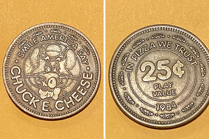 Chuck E. Cheese 1984 token, a unique piece appealing to numismatists interested in coins from various times.