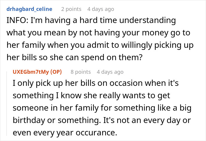 Reddit users discuss family finances and in-law criticism.