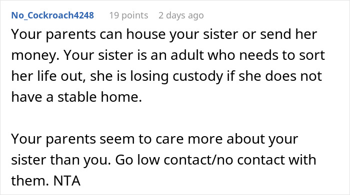 Reddit comment about family dynamics and custody challenges.