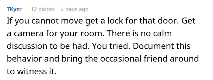 Comment on dealing with roommate's house rules, suggesting security measures like locks and cameras.