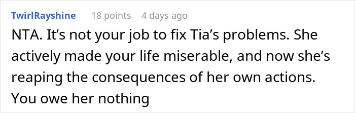 Comment on Reddit about teen drama with ex-girlfriend dynamics and issues.