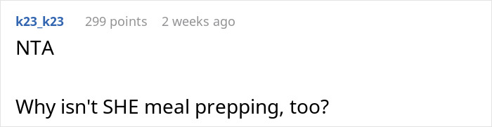 Reddit comment questioning meal prep roles, highlighting vegetarian wife and husband dynamics.