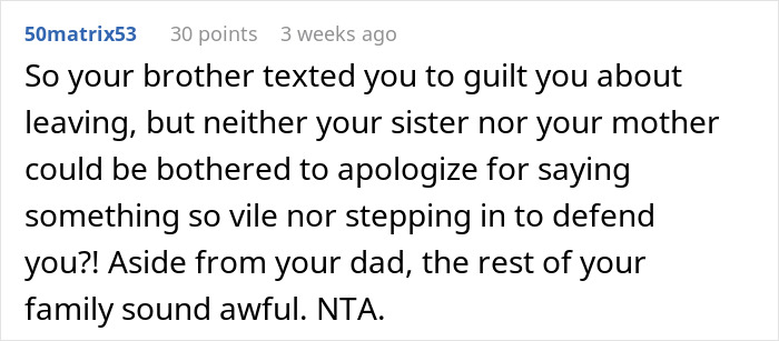 Text exchange about family's reaction to a mean comment regarding a miscarriage, highlighting lack of apology and support.