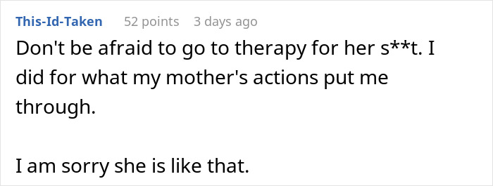 Reddit comment discussing therapy for dealing with a mother's actions; part of a thread on heirlooms and real treasure.