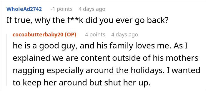 Reddit exchange discussing a couple's pretend break-up for revenge.