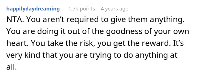 Reddit comment about friends wanting compensation after backing out of a successful business venture.