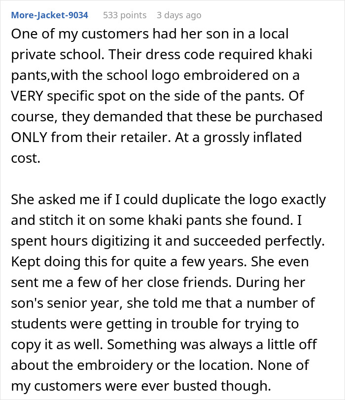 Text about a mom creatively working around a school dress code policy with a custom logo.