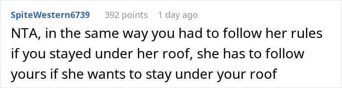 Comment discussing respecting house rules and mutual expectations between family members.