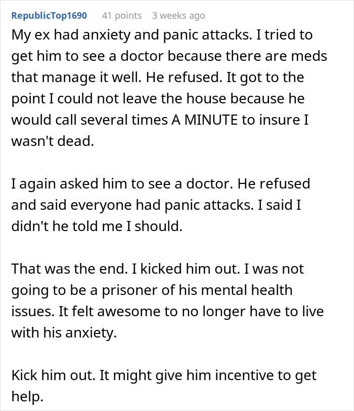 Text post discussing leaving a partner due to their OCD and anxiety issues affecting daily life.