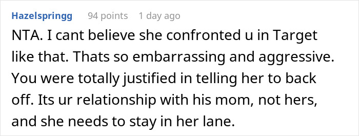 Comment discussing ex-MIL, bracelet gift, and fuss created by ex’s new wife in public.