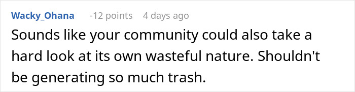 Comment on community wastefulness amid garbage chaos and unpaid overtime.