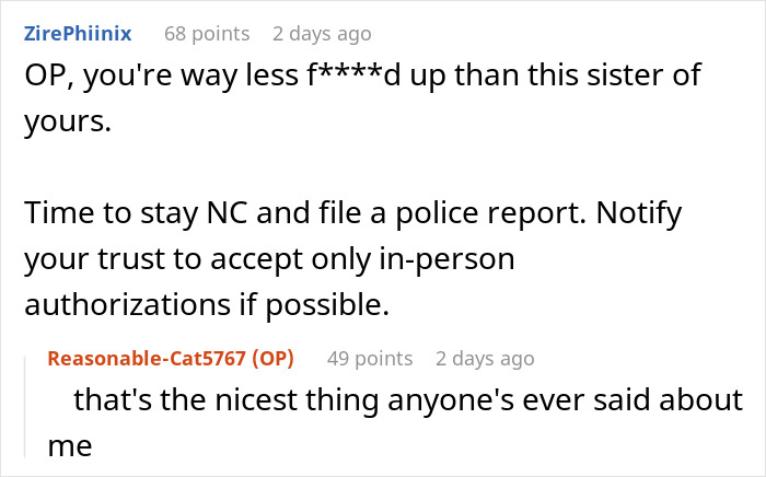 Reddit comments advising to file a police report for trust fund theft.