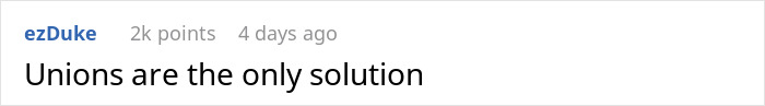 Comment suggesting unions as a solution for long work shifts and low bonuses.