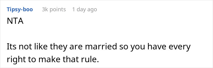 Comment discussing respect for rules, supporting separate sleeping arrangements for an unmarried couple.