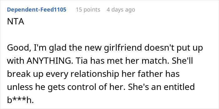 Reddit comment discussing teen's dislike for dad's new girlfriend.