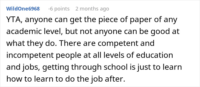 Comment discussing the value of university education in a Reddit thread.