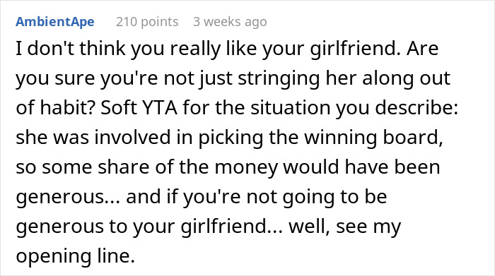 “[Am I The Jerk] For Refusing To Split $500 Raffle Winnings With My Girlfriend?”