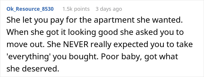 Woman Is Mad After Roommate Takes Everything He Bought Upon Being Kicked Out, Gets A Reality Check