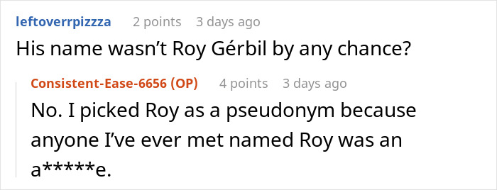 Reddit comments discussing a pseudonym choice related to a spam call issue with realtors.